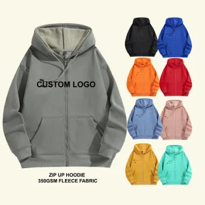Unisex Custom 350GSM Blank Oversized Custom Logo Sweatshirts Warm Full Zip up Fleece Hoodie