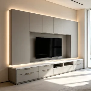 Hotel Drawers / Open Shelves Durable Wood Material Media Console