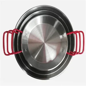 Cookware Restaurant Ware China Heavy Duty 1 Induction Ready Food Fruit Tray Container Frying Pot Wok Silver Stainless Steel Spanish Paella Pan with Red Handle