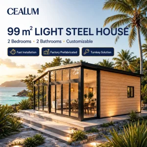 Casa Modular de Aço Leve Prefabricada Personalizada 99sqm Vila Prefabricada de Dois Quartos Turnkey para Projetos de Hotel Resort, Residencial e Comercial Fábrica Supp