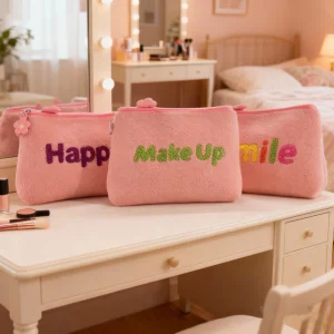Travel Eco-Friendly Durable Large Capacity Cosmetic Bag with Zipper and Letter Pattern Custom Makeup Pouch Wholesale OEM Factory
