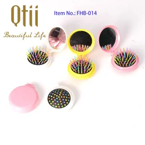 Round Folding Comb with Mirror Pocket Hair Brush for Adults and Kids During Travelling or at Home