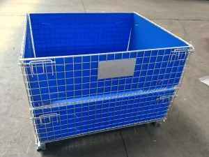 Returnable Foldable and Stackable Metal Zinc Plate Pet Preforms Wire Mesh Steel Storage Cargo Pallet Cages/Box with Wheels
