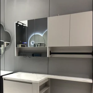 Cloud-Textured Ceramic Top Washbasin Cabinet-Linen-Wrapped Frame &amp; Silent Glide Drawers