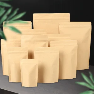 In Stock Brown Kraft Paper Stand Up Pouch Coffee Tea Cookie Candy Nut Food Grade Aluminum Foil Packaging Bag Doypack With Zipper