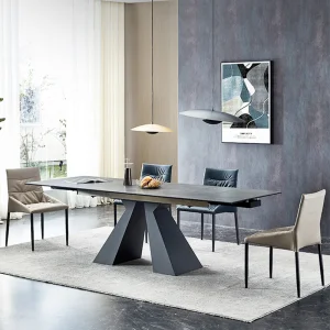 Dining Room Carbon Steel Legs Marble Sintered Stone Top Modern Round Diningroom Furniture