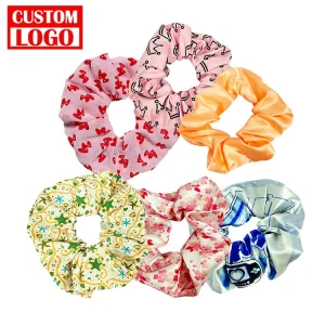 Custom Hair Accessories Printed Design Printed Custom Logo Scrunchie Custom Scrunchies