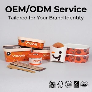 Eco-friendly Food Packaging Disposable Rectangular Paper Bowl Custom Food Containers with Tableware Set for Takeaway