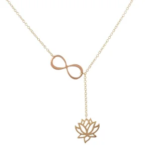 Premium Quality Top Grade Stainless Steel Infinity Symbol Lotus Lariat Y Style Pendant Link Chain Choker Necklace