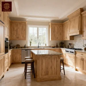 Custom U-Shaped Solid Wood Kitchen Cabinet Full Kitchen Furniture Set with Island Complete Whole House Renovation Supplier