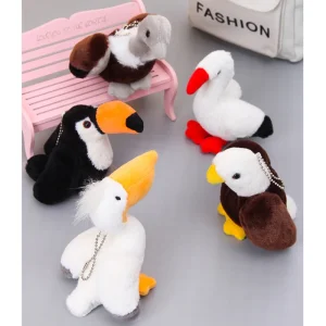 Wholesale Lifelike Animal Birds Keychain Soft Stuffed Backpack Key Clip Plush Pelican Vulture Bald Eagle Toucan Toys