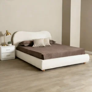 Cama Plataforma Estofada Boucle Aconchegante com Cabeceira