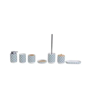 Buy Teal & White Geometric - Patterned Stoneware Bathroom 7 - Piece Set Supplier, Factory