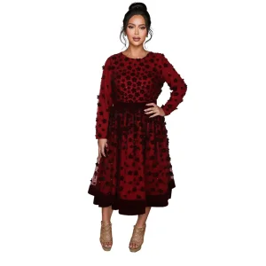 ODM Women's Velvet Long-Sleeve Dress with Floral Embellishments: Elegance Meets Comfort Supplier, Manufacturers