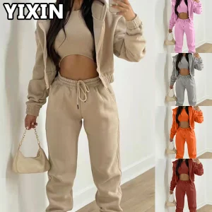 European and American Women's Le Costume Sportif 3-piece Pants Hoodie Sports Fashion Casual Winter Sportswear Set