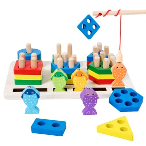 2 in 1 Children Educational Fishing Building Blocks Wooden Shape Matching Educational Building Blocks Blocks Bricks Toys