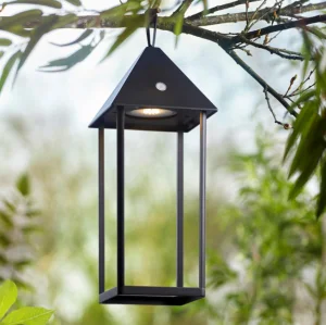 Modern Black Aluminum Waterproof Hanging Dimmable Outdoor Table Lamps Square Shade Battery Operated Decorative Lighting