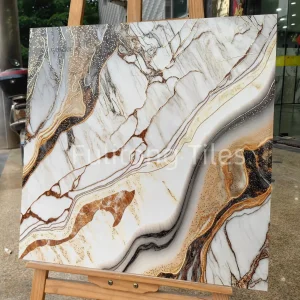 Vitrified Beige Ceramic Polished Porcelain Wall Floor Tile with Gold and Silver