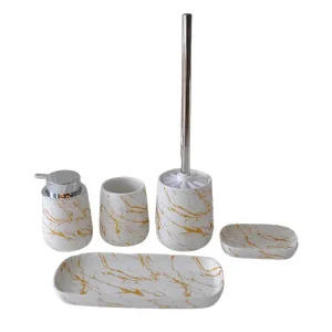 jiashun White & Gold Marble - Patterned Ceramic Bathroom 5 - Piece Set Factory, Product