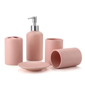 China Morandi Pink Minimalist Matte Ceramic Bathroom 4-Piece Set Exporter, Products