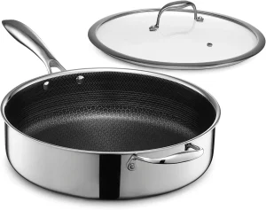 Hybrid Nonstick 5.5-Quart Deep Pan with Tempered Glass Lid, Stay-Cool Handle, Dishwasher-Friendly, Oven-Safe up to 900°F, Induction Ready, Compatible with