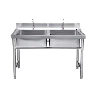 RUITAI Factory Commercial Kitchen Stainless Steel 201 Double Sink Work Table High Quality with Back Splash