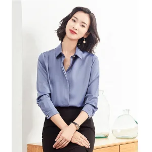 Basic Styles Solid Chiffon Stand Collar Business Blouse