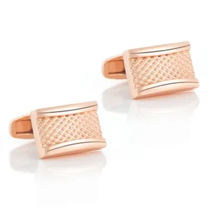 ODM Laser Metal Engraving Rectangle Shaped Premium Grid Cufflinks Luxury Rose Gold CLW0007-RG Exporter, Exporters