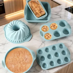 6pcs Foldable Silicone Non-Stick Oven Safe Dishwasher Safe Bakeware Set Muffin Cake Toast Molds Baking Pizza Pan Cupcake Pastry