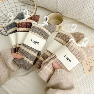 Meias de inverno retro listradas de cashmere