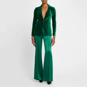 Blazer de Veludo Slim Fit com Um Botão para Mulheres