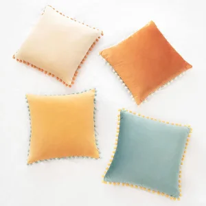 Luxurious Solid Color Wool Ball Pillow Cover for Sofas