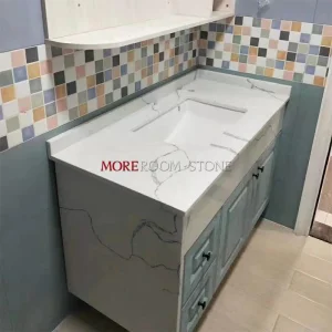 Bench Top Countertops Design Artificial White Marble Quartz Stone Bathroom Vanity Top