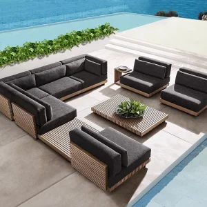 Outdoor Teak Wood Furniture Set Garden Patio Sofa Waterproof Fabric Garden Furniture