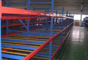 Estantería con rieles de rodillos de bajo perfil
