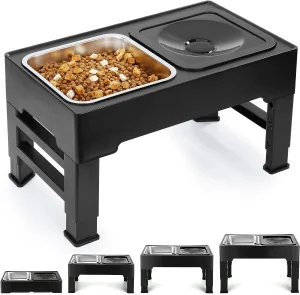 2-in-1 Elevated Slow Feeder Dog Bowls 4 Height Adjustable Raised Dog Bowls with No Spill Water Bowl
