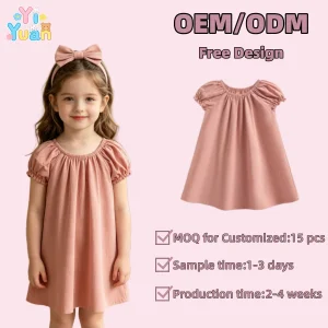 Custom Prints Colors Sizes Fashion Cotton Girls Dresses Puff Sleeve Dress Toddler Kids Children Summer Casual Playwear Wholesale