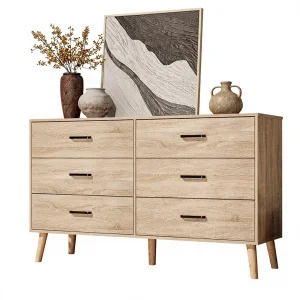 Custom 6 Drawer Dresser Light Oak Wood Chest of Drawers Mid Century Modern Bedroom Storage Cabinet Made in USA Houston