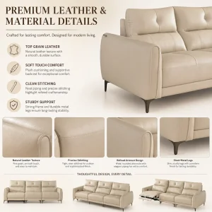 Modern Beige Genuine Leather Recliner Sofa