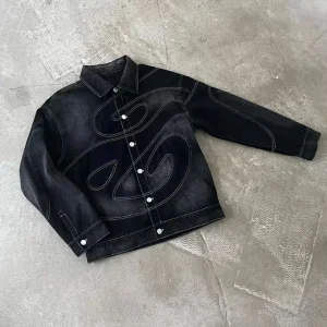 Custom Acid Washed Plus Size Men's Jackets Patchwork Embroidery Mens Jackets Fashionable High Quality Denim Designer Jackets