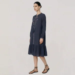 Vestido Casual Elegante de Manga Longa para Mulheres com Bordado de Fábrica OEM
