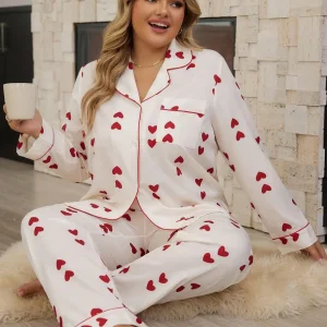 Conjunto de pijama de mujer de talla grande con estampado de corazones