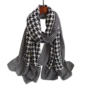 Elegant Houndstooth Chiffon Hijab Shawl Polyester Printed Snood Tudung for Stylish Women