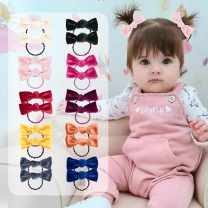 Cute Baby Solid Color Small New Bow Children's Rubber Band Without Hair Damage Velvet Knotted Hair Tie for Girls