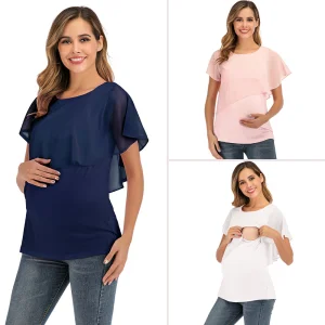 Women Pregnant Maternity Nursing T Shirts Women's Double Layer Blouse Maternity Nursing Wrap Tee Top