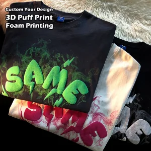 High Quality Cotton Tshirt Custom 3D Foam Puff Printing Logo T Shirt Unisex Short Sleeve Men's T-Shirts