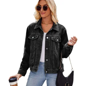 Wholesale Premium Slim-Fit Washed Denim Jacket Cropped Women's Cross-Border Fashion Jacket