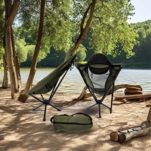 Cross-Border Wholesale Aluminum High-Back Swivel Folding Garden Camping Moon Chair Quick-Opening One-Button Storage
