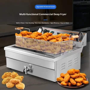 Crownwing Commercial Double Electric Industrial Deep Fryer Automatic Chips Function Removable Basket Lift Stainless Steel 6KW