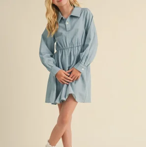 New Girls Long Sleeve Shirt Dress Denim Fashion Kids Dress